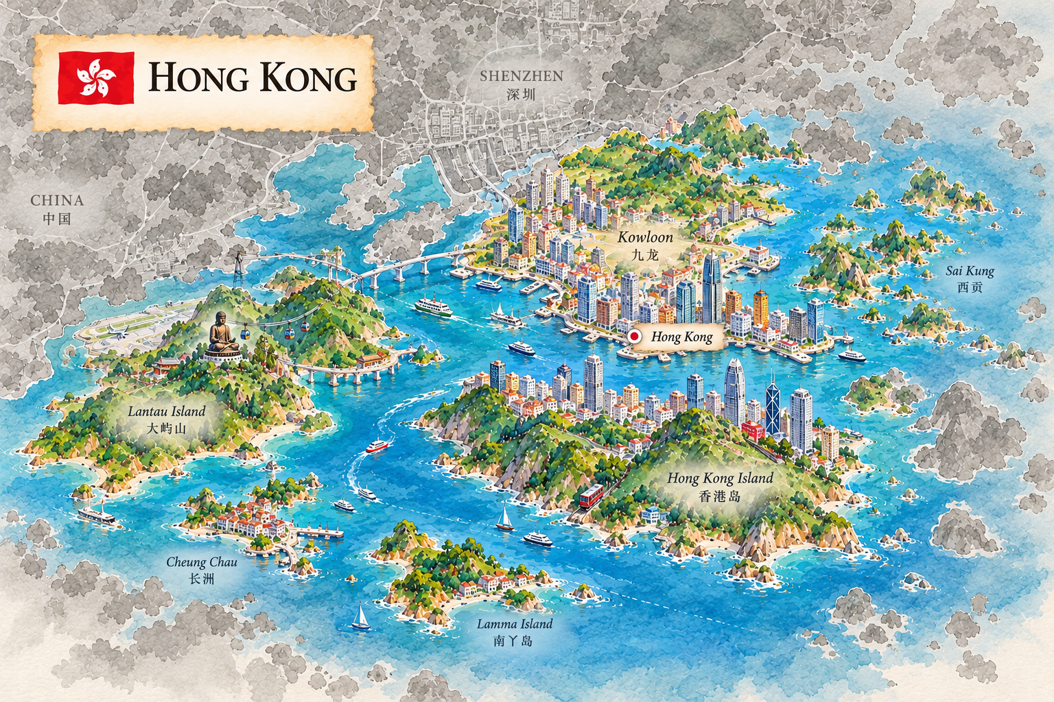 Illustrated Hong Kong itinerary destinations