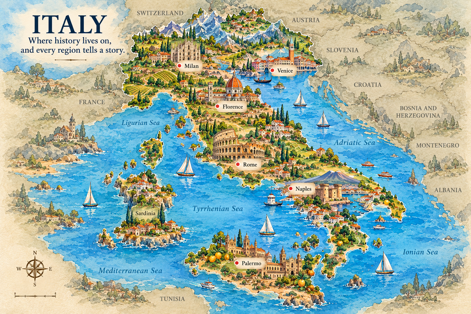 Illustrated Italy country story map