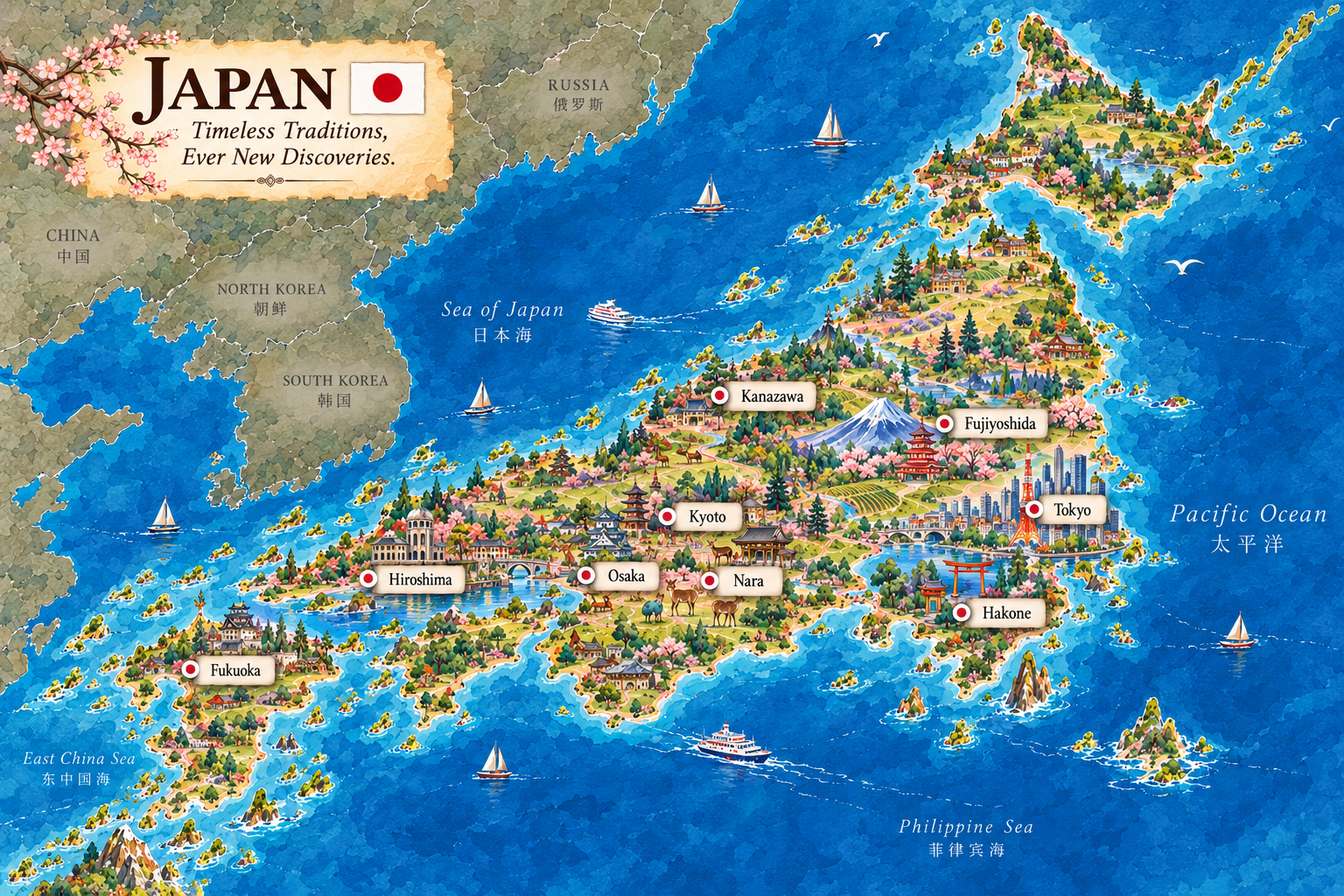 Illustrated Japan itinerary destinations