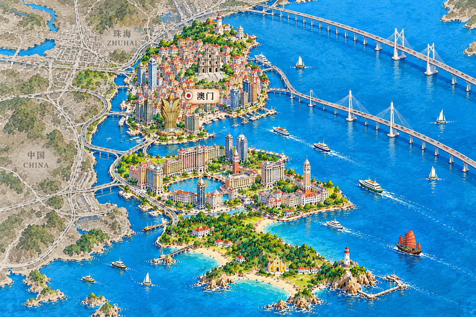 Illustrated Macau itinerary destinations