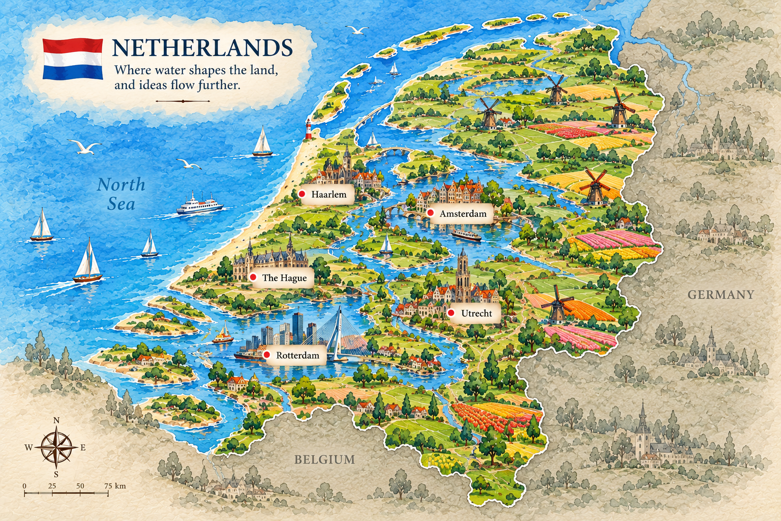 Illustrated Netherlands country story map