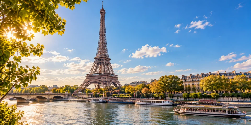 The Eiffel Tower above the Champ de Mars in Paris