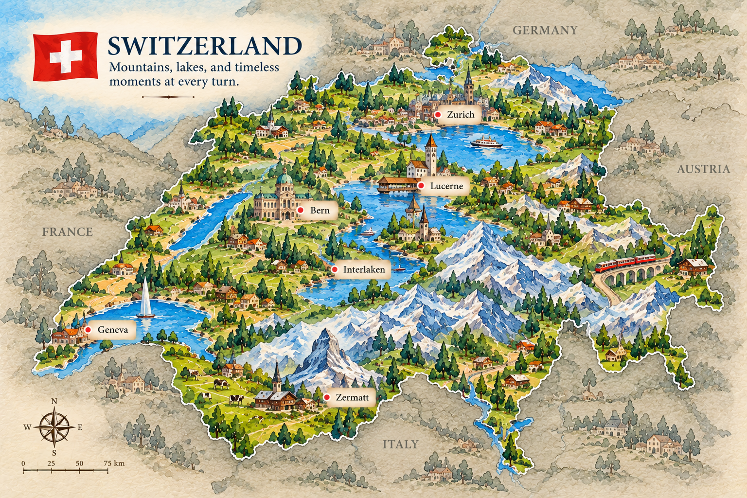 Illustrated Switzerland country story map